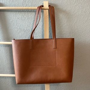J Crew Vegan Leather Tote Bag in Cognac
